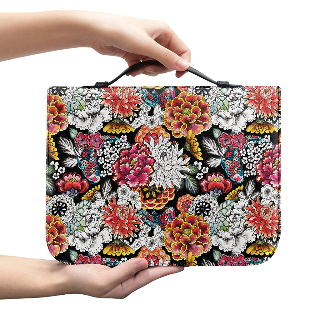 Asian Chrysanthemum Pattern Print Leather Bible Cover