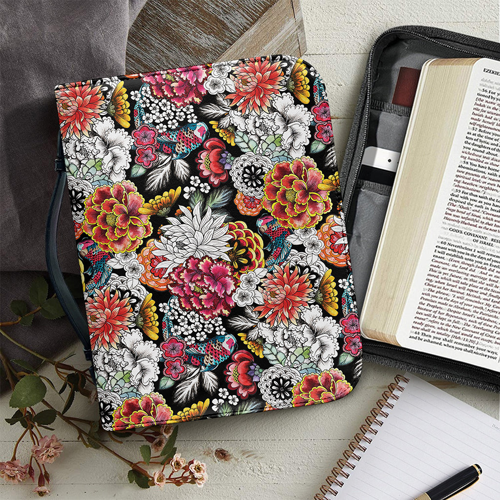 Asian Chrysanthemum Pattern Print Leather Bible Cover