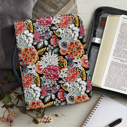 Asian Chrysanthemum Pattern Print Leather Bible Cover