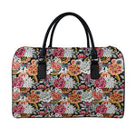 Asian Chrysanthemum Pattern Print Leather Duffle Bag