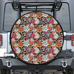 Asian Chrysanthemum Pattern Print Leather Spare Tire Cover