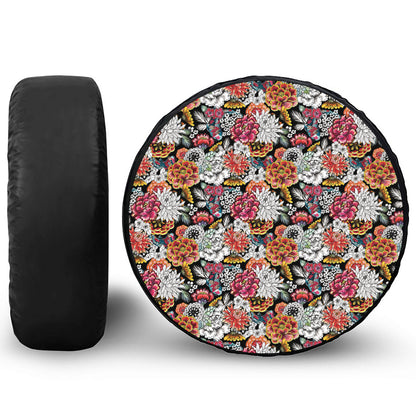 Asian Chrysanthemum Pattern Print Leather Spare Tire Cover