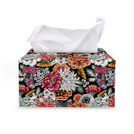 Asian Chrysanthemum Pattern Print Leather Tissue Box Cover