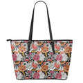 Asian Chrysanthemum Pattern Print Leather Tote Bag With Zipper
