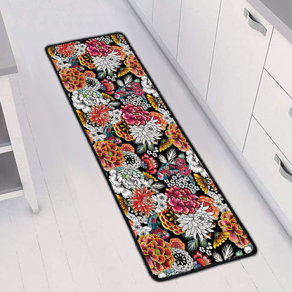 Asian Chrysanthemum Pattern Print Long Kitchen Mat