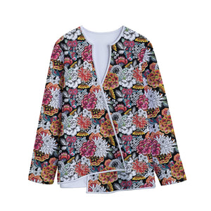 Asian Chrysanthemum Pattern Print Long Sleeve Short Coat