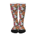 Asian Chrysanthemum Pattern Print Long Socks