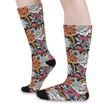 Asian Chrysanthemum Pattern Print Long Socks