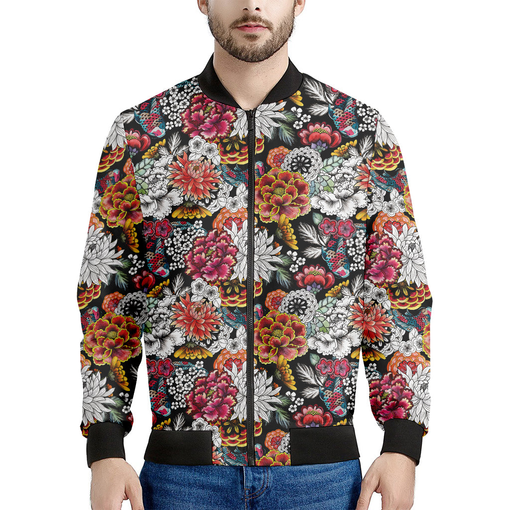 Asian Chrysanthemum Pattern Print Men's Bomber Jacket