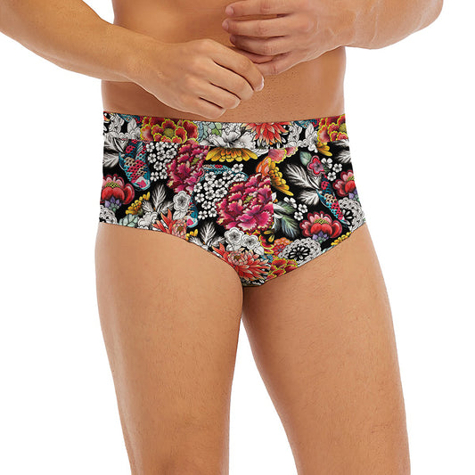 Asian Chrysanthemum Pattern Print Men's Briefs