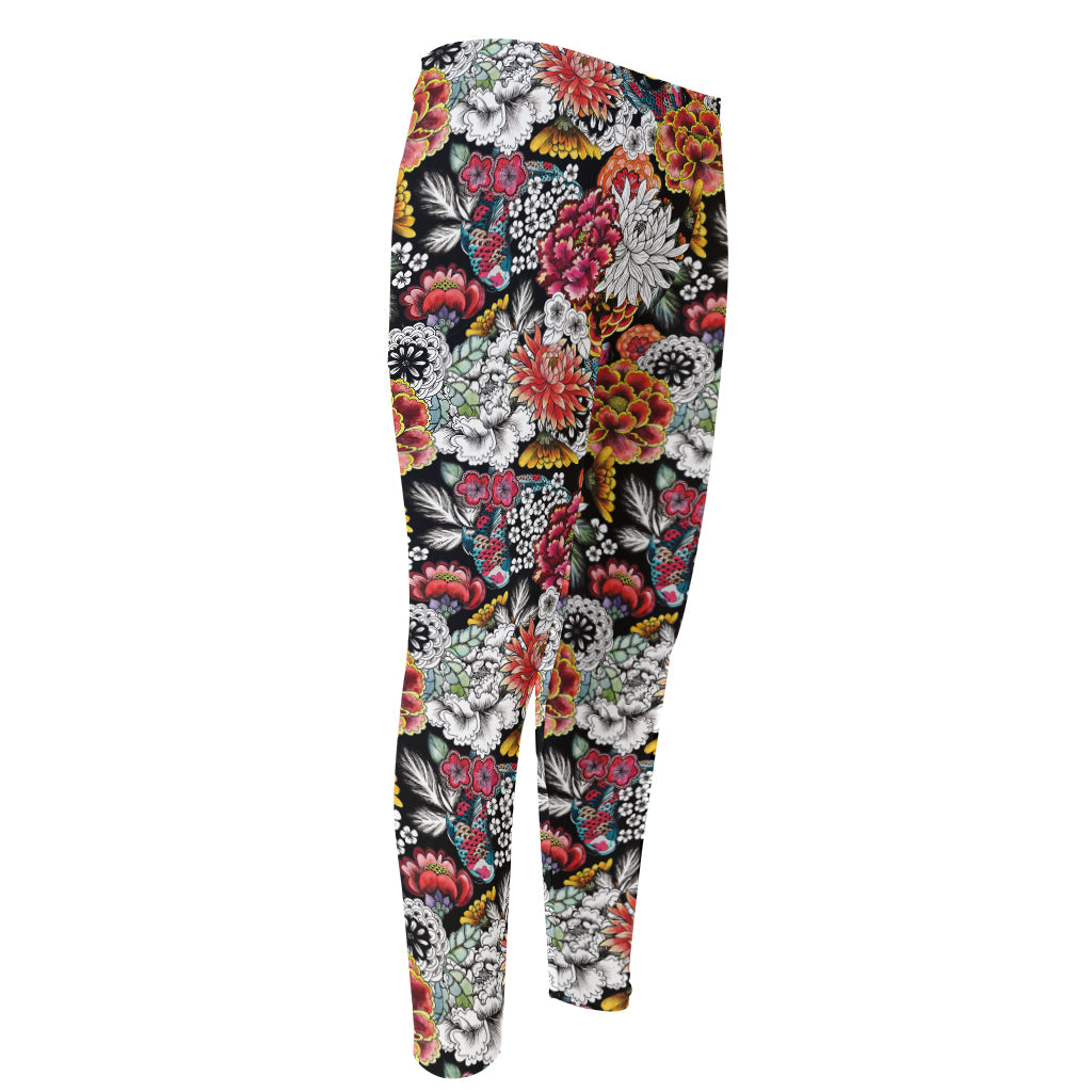 Asian Chrysanthemum Pattern Print Men's Compression Pants