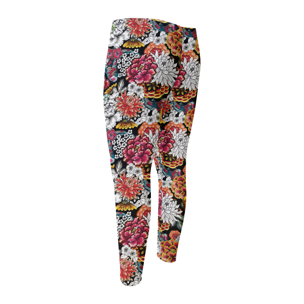 Asian Chrysanthemum Pattern Print Men's Compression Pants