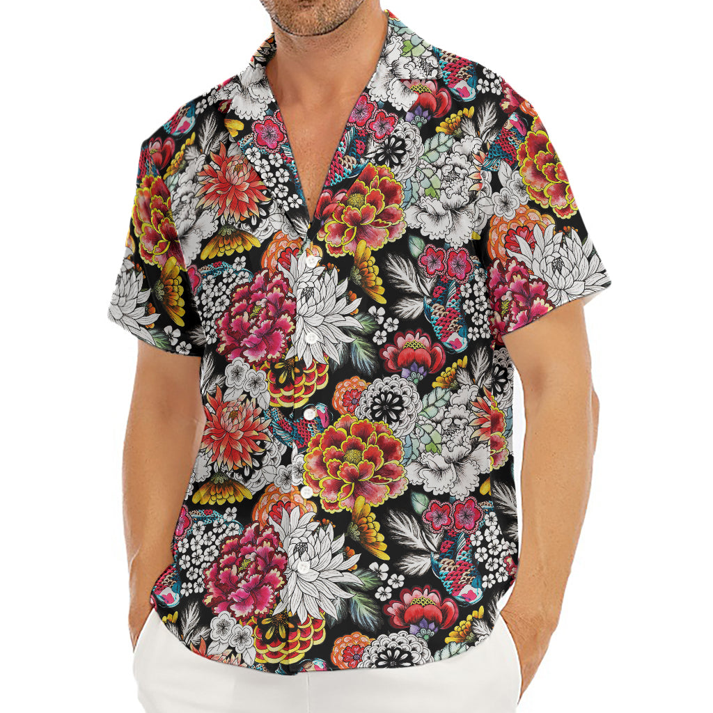 Asian Chrysanthemum Pattern Print Men's Deep V-Neck Shirt