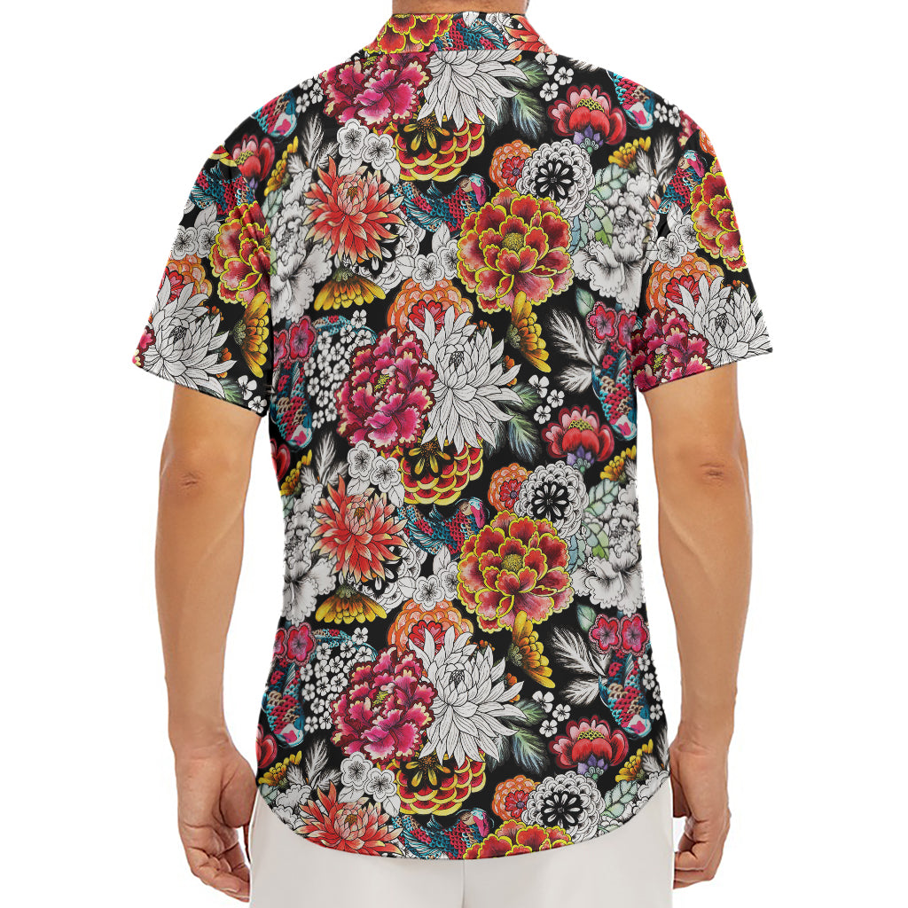 Asian Chrysanthemum Pattern Print Men's Deep V-Neck Shirt
