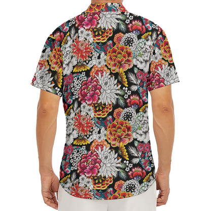 Asian Chrysanthemum Pattern Print Men's Deep V-Neck Shirt