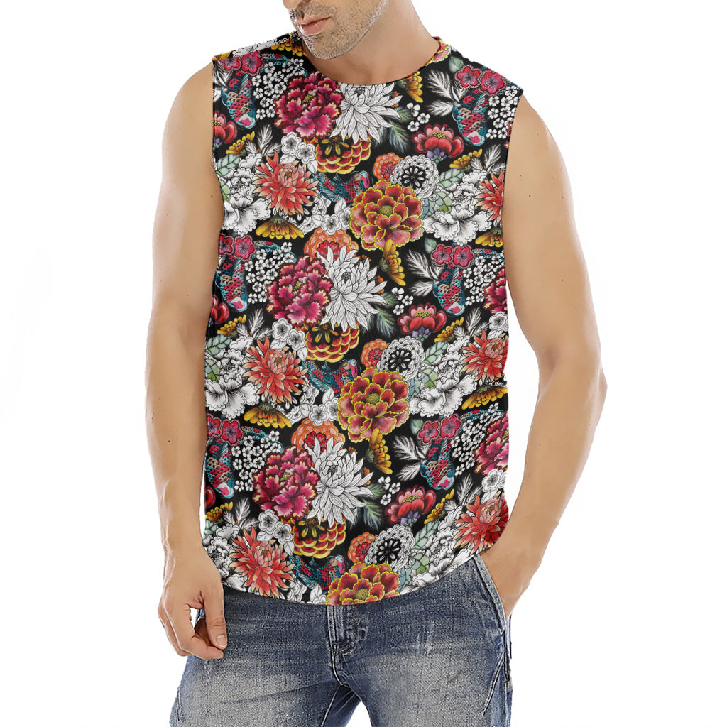 Asian Chrysanthemum Pattern Print Men's Fitness Tank Top