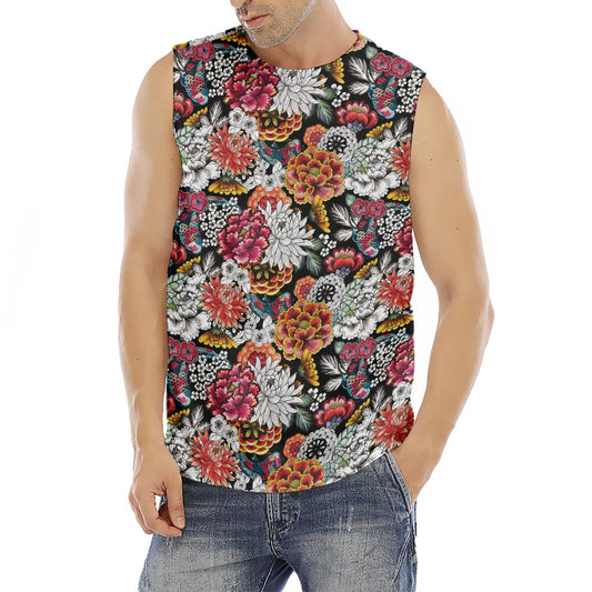 Asian Chrysanthemum Pattern Print Men's Fitness Tank Top