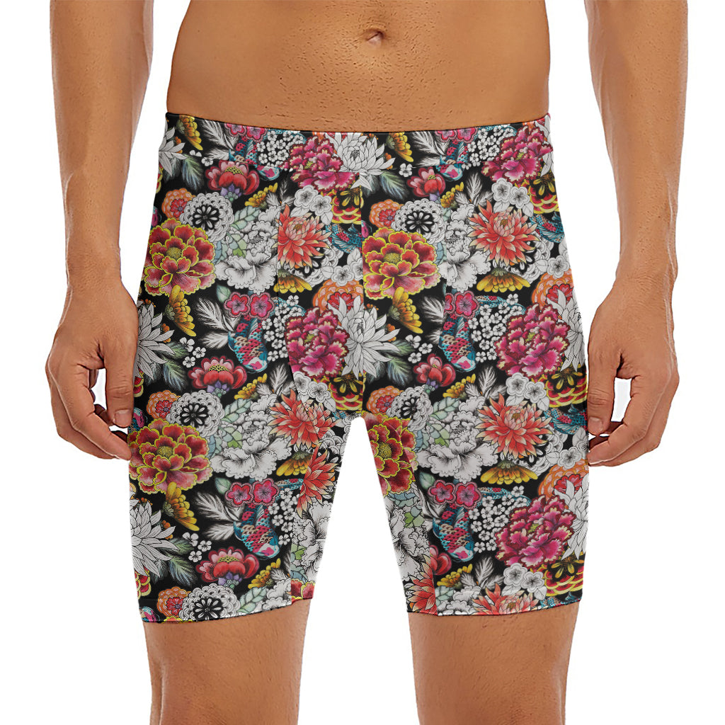 Asian Chrysanthemum Pattern Print Men's Long Boxer Briefs