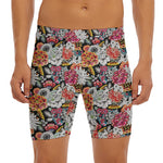 Asian Chrysanthemum Pattern Print Men's Long Boxer Briefs