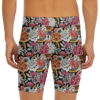Asian Chrysanthemum Pattern Print Men's Long Boxer Briefs