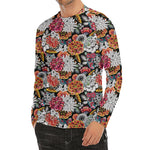 Asian Chrysanthemum Pattern Print Men's Long Sleeve Rash Guard