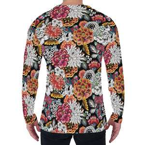 Asian Chrysanthemum Pattern Print Men's Long Sleeve T-Shirt