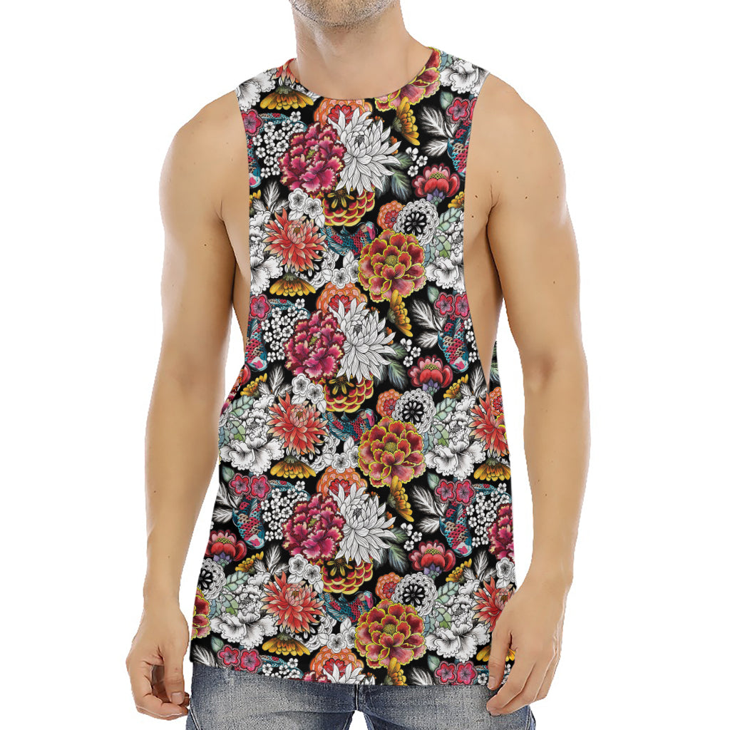 Asian Chrysanthemum Pattern Print Men's Muscle Tank Top