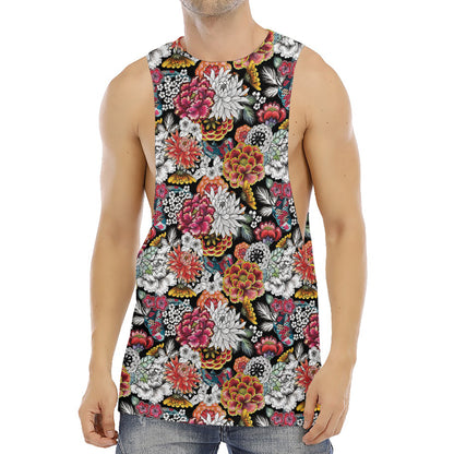 Asian Chrysanthemum Pattern Print Men's Muscle Tank Top
