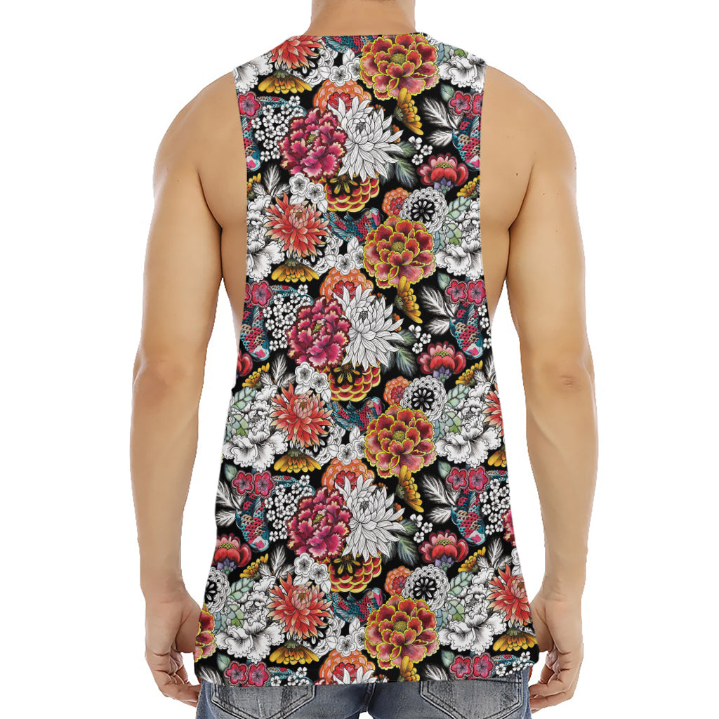 Asian Chrysanthemum Pattern Print Men's Muscle Tank Top