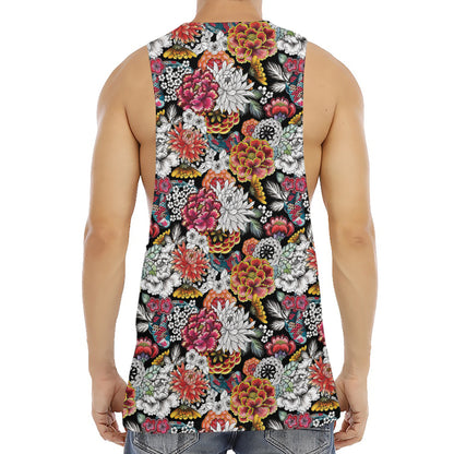 Asian Chrysanthemum Pattern Print Men's Muscle Tank Top