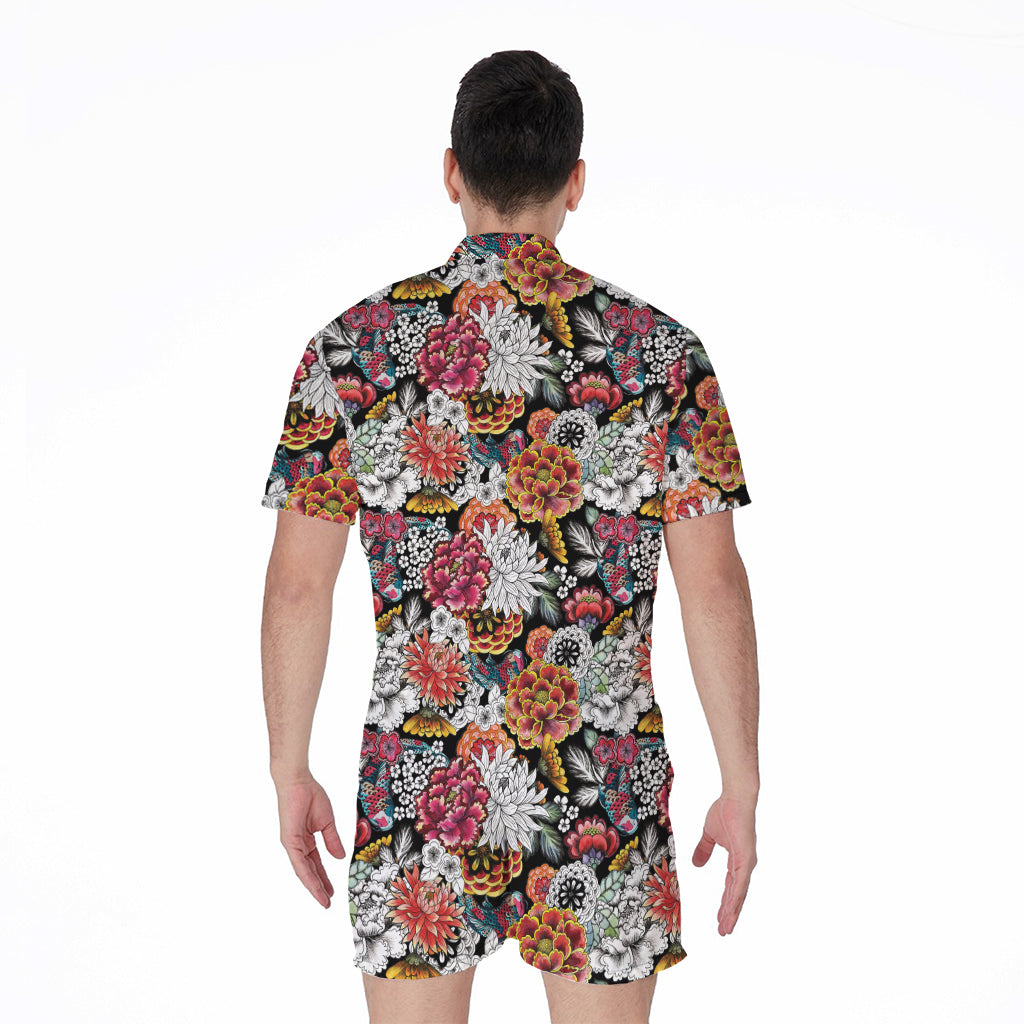 Asian Chrysanthemum Pattern Print Men's Rompers