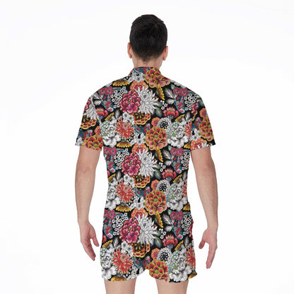 Asian Chrysanthemum Pattern Print Men's Rompers