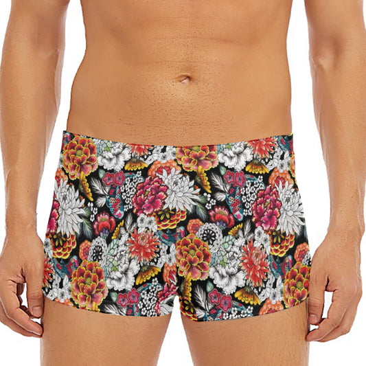 Asian Chrysanthemum Pattern Print Men's Short Boxer Briefs