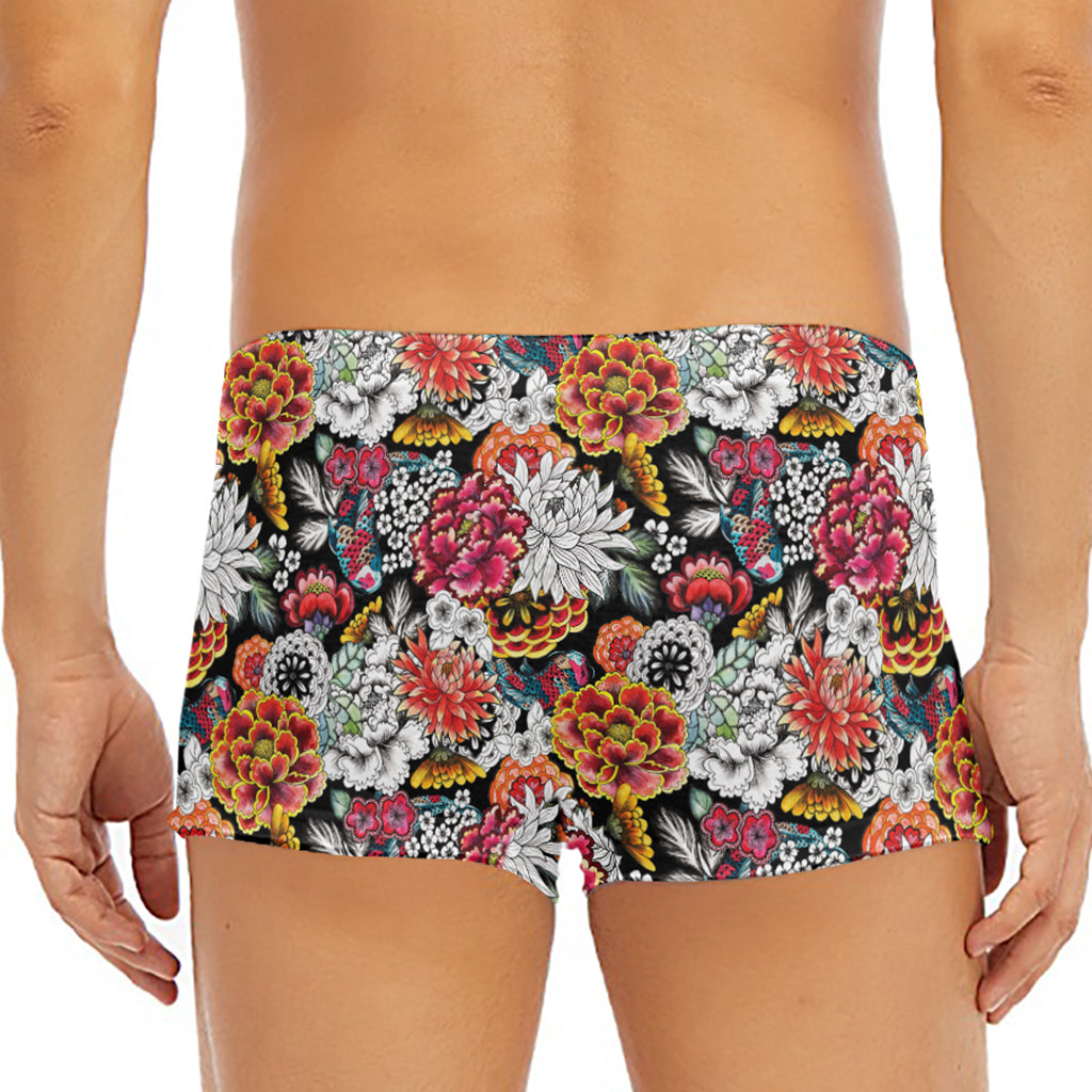 Asian Chrysanthemum Pattern Print Men's Short Boxer Briefs
