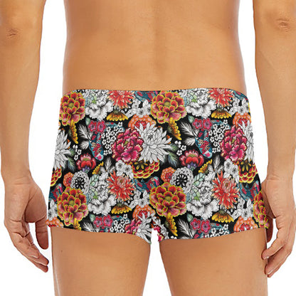 Asian Chrysanthemum Pattern Print Men's Short Boxer Briefs