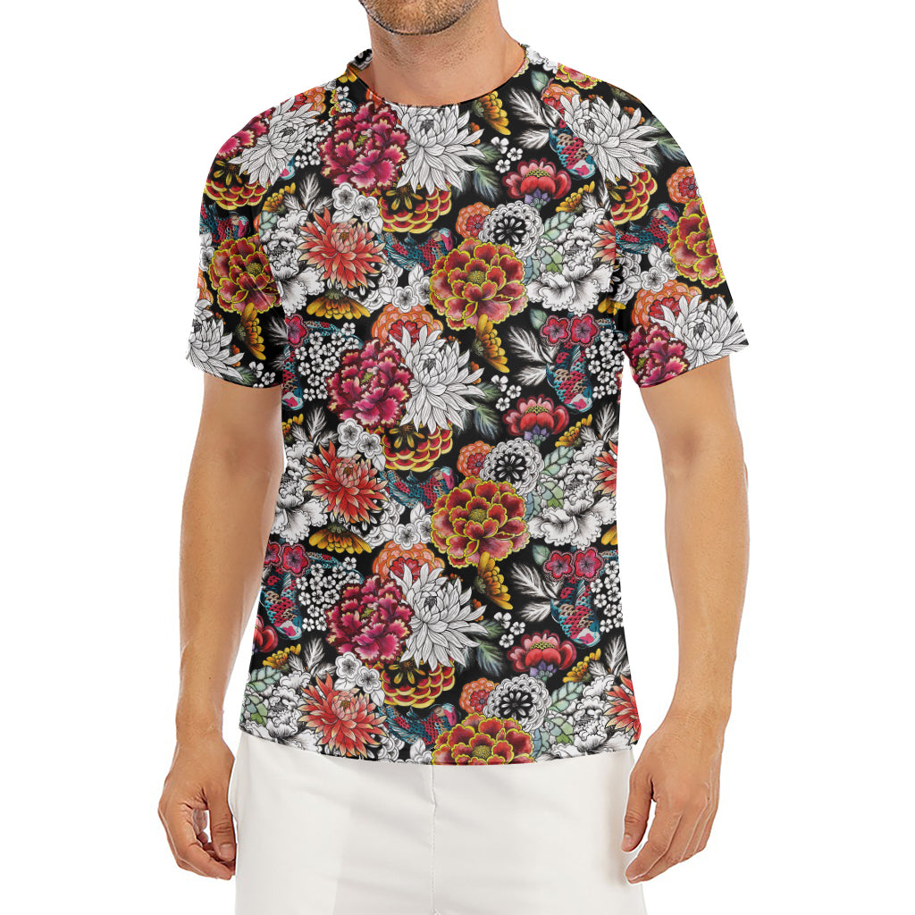 Asian Chrysanthemum Pattern Print Men's Short Sleeve Rash Guard
