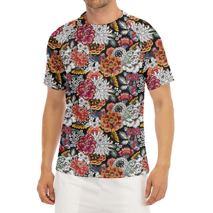 Asian Chrysanthemum Pattern Print Men's Short Sleeve Rash Guard