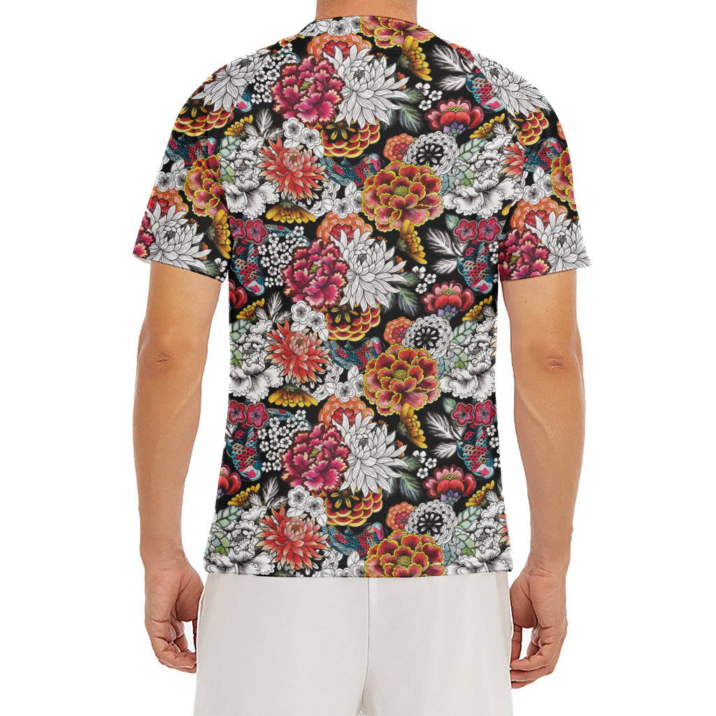 Asian Chrysanthemum Pattern Print Men's Short Sleeve Rash Guard