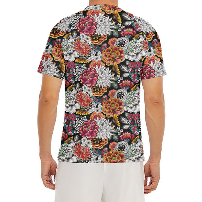 Asian Chrysanthemum Pattern Print Men's Short Sleeve Rash Guard