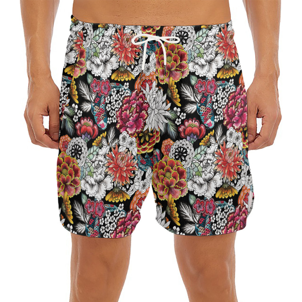 Asian Chrysanthemum Pattern Print Men's Split Running Shorts