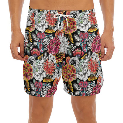 Asian Chrysanthemum Pattern Print Men's Split Running Shorts