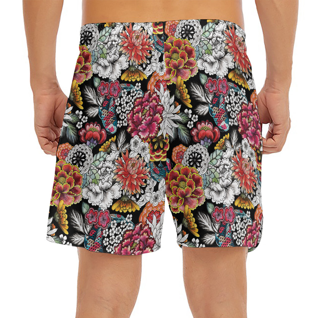 Asian Chrysanthemum Pattern Print Men's Split Running Shorts