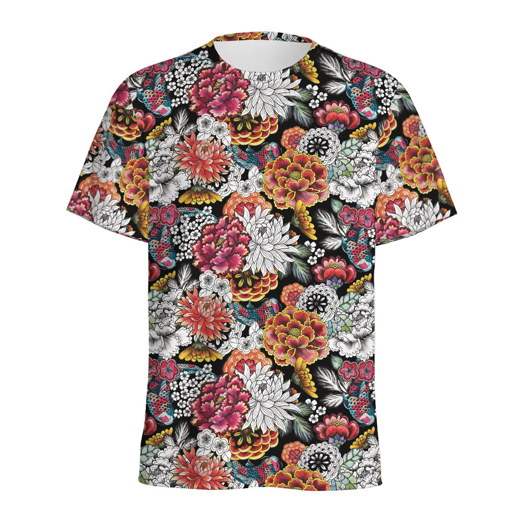 Asian Chrysanthemum Pattern Print Men's Sports T-Shirt
