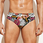 Asian Chrysanthemum Pattern Print Men's Swim Briefs