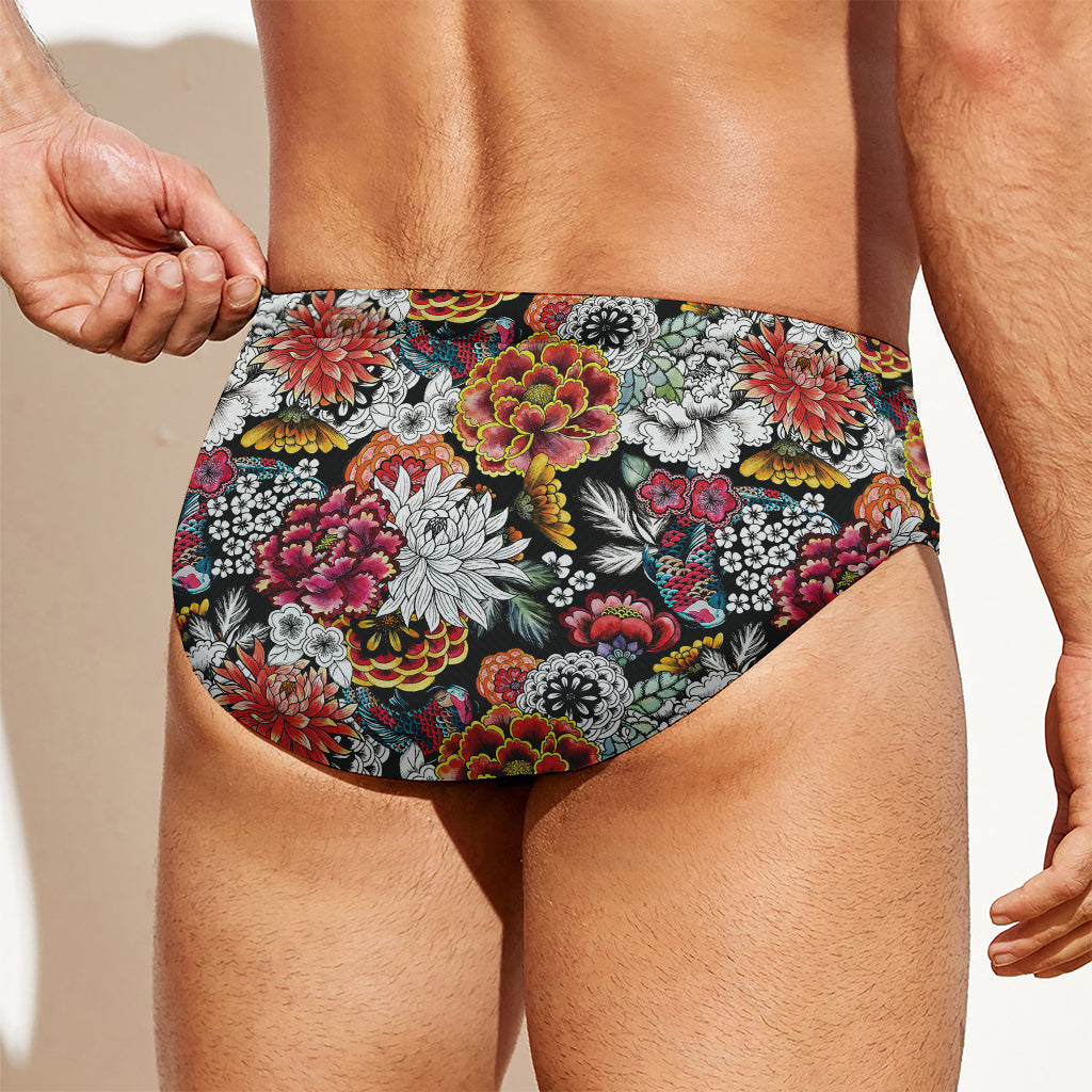 Asian Chrysanthemum Pattern Print Men's Swim Briefs