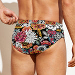 Asian Chrysanthemum Pattern Print Men's Swim Briefs