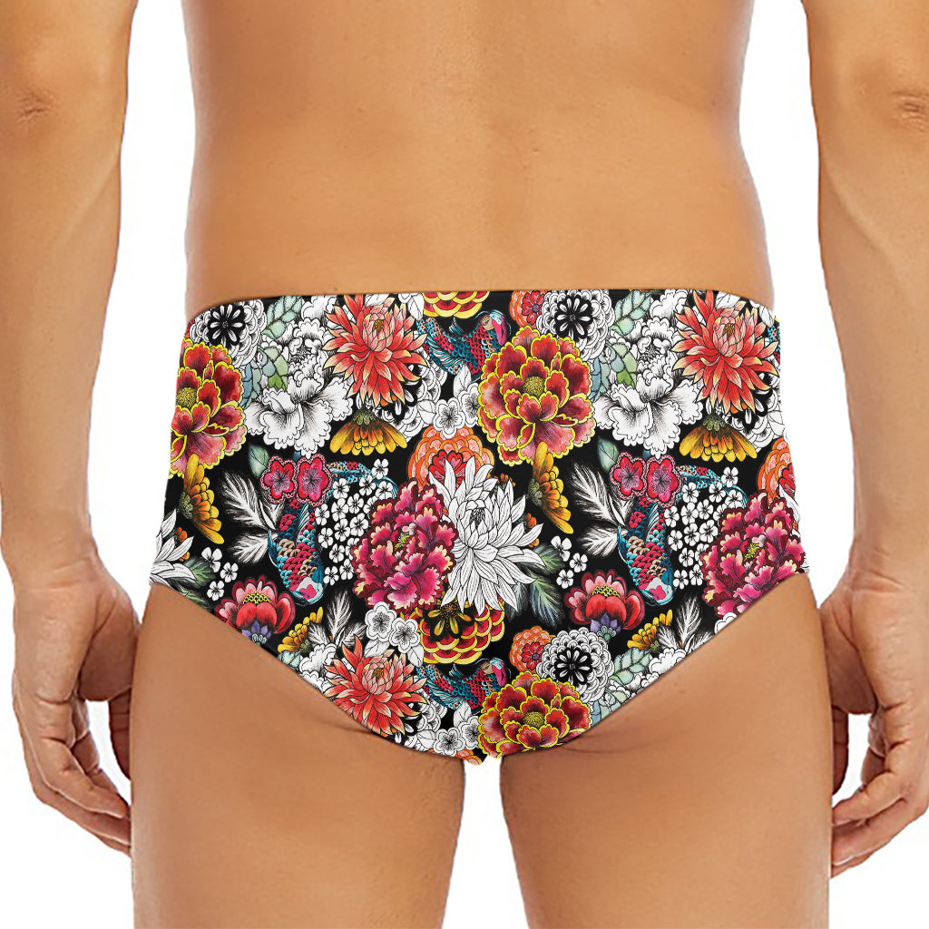 Asian Chrysanthemum Pattern Print Men's Triangle Swim Briefs