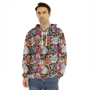 Asian Chrysanthemum Pattern Print Men's Velvet Pullover Hoodie