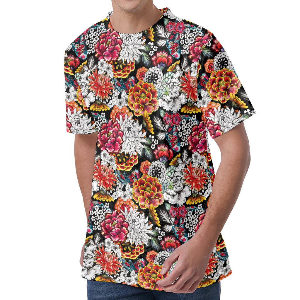 Asian Chrysanthemum Pattern Print Men's Velvet T-Shirt