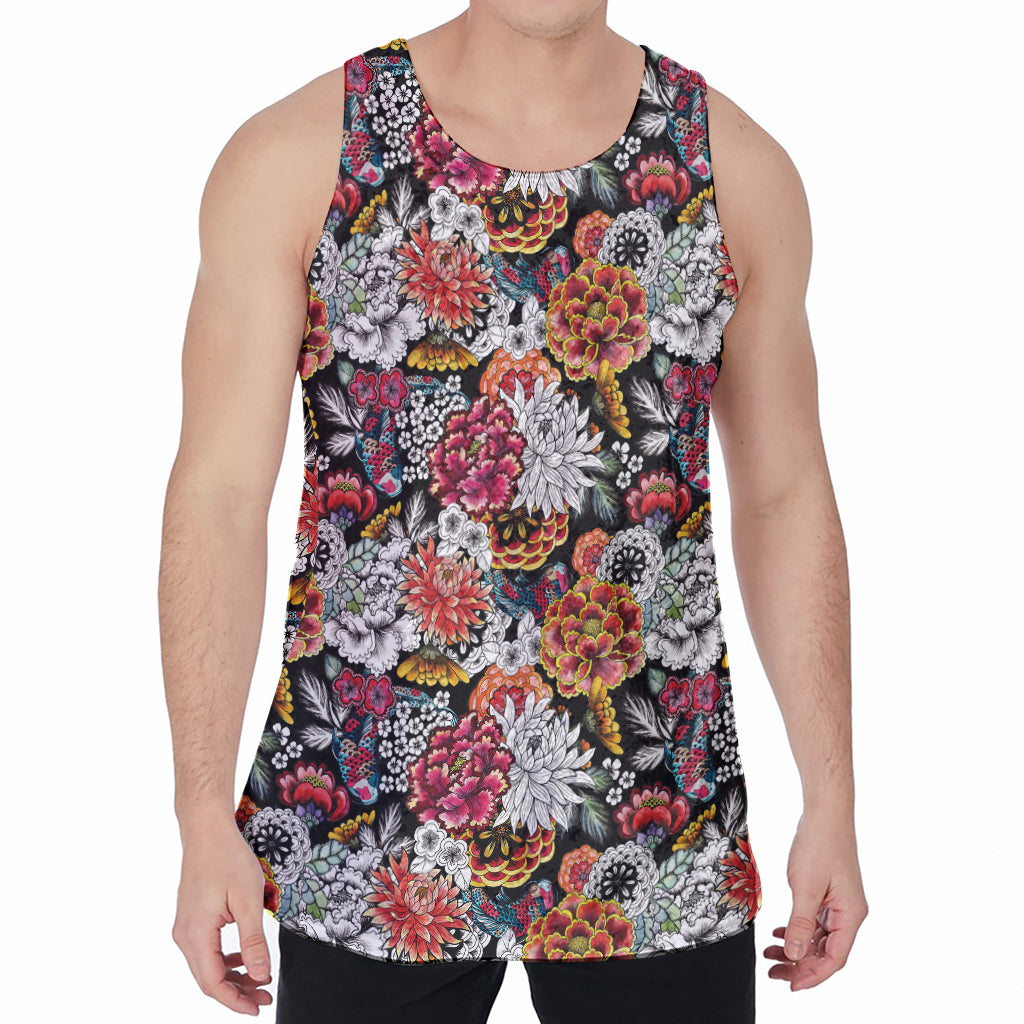 Asian Chrysanthemum Pattern Print Men's Velvet Tank Top